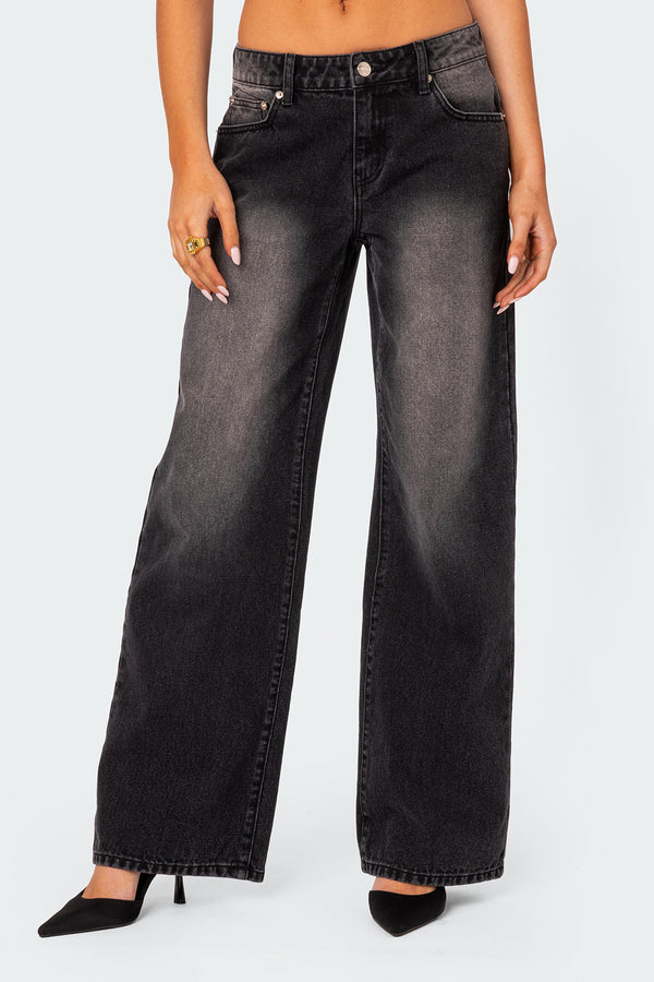 Edikted Magda Low Rise Acid Wash Jeans Black Washed