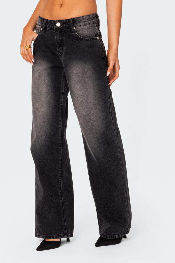 Edikted Magda Low Rise Acid Wash Jeans Black Washed