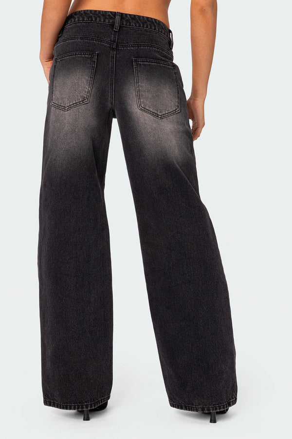 Edikted Magda Low Rise Acid Wash Jeans Black Washed