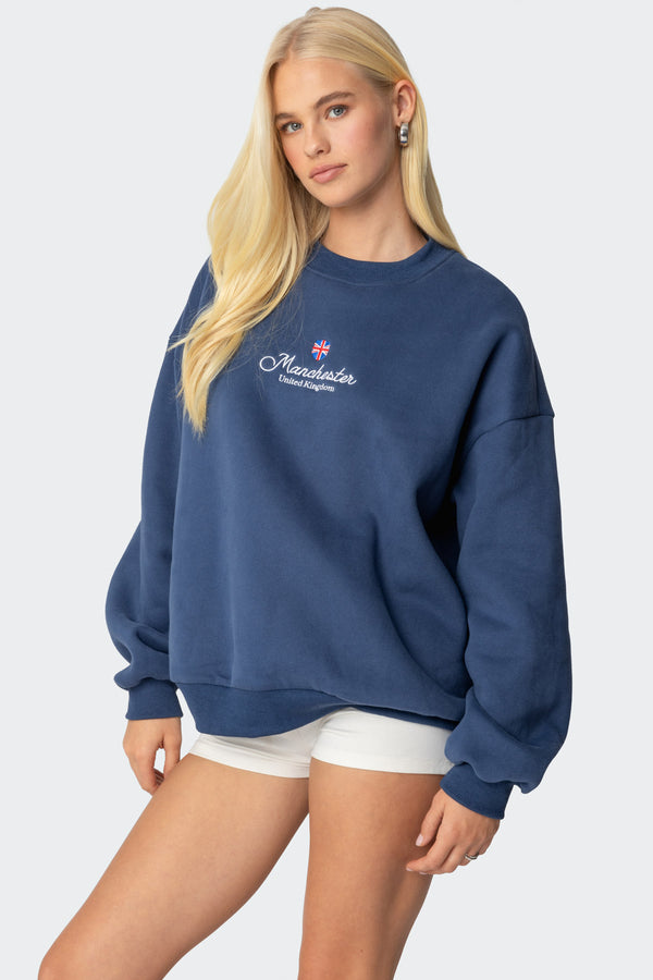 Edikted Manchester Embroidered Oversized Sweatshirt Navy