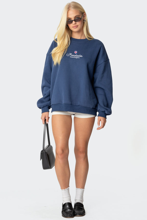 Edikted Manchester Embroidered Oversized Sweatshirt Navy