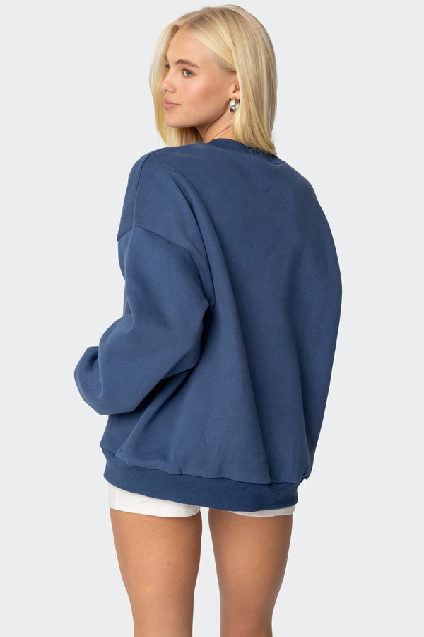 Edikted Manchester Embroidered Oversized Sweatshirt Navy