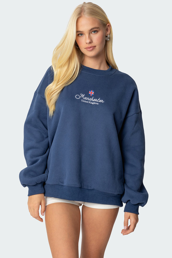 edikted Manchester Embroidered Oversized Sweatshirt navy