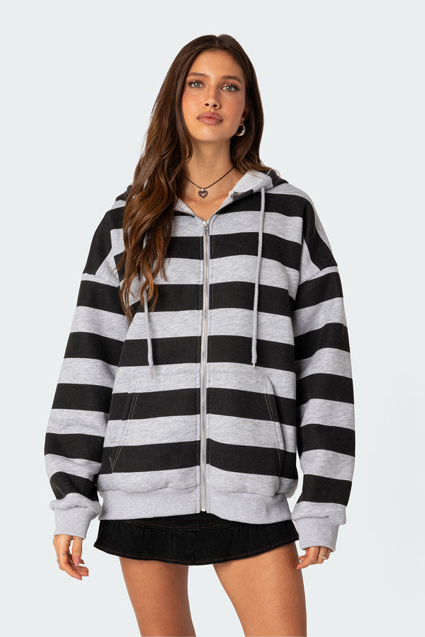 Edikted Maritza Oversized Zip Up Hoodie Gray Melange