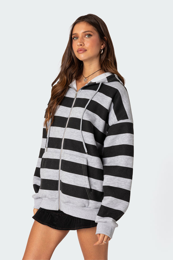 Edikted Maritza Oversized Zip Up Hoodie Gray Melange