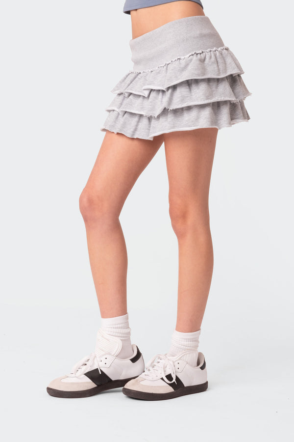 Edikted Martina Ruffle Terry Mini Skirt Gray Melange