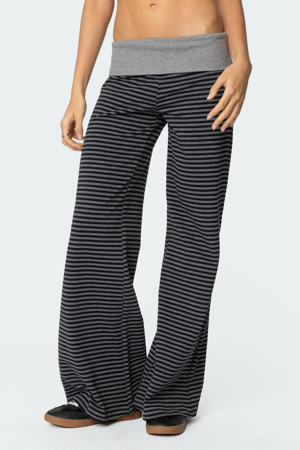 Edikted Meggy Striped Fold Over Pants Black And Gray
