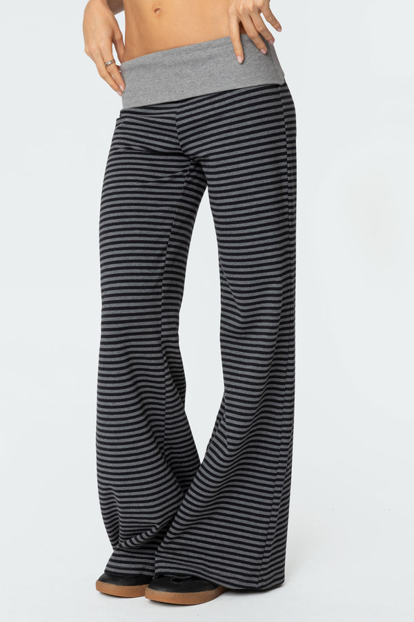 Edikted Meggy Striped Fold Over Pants Black And Gray