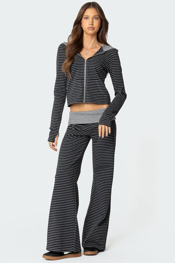 edikted Meggy Striped Fold Over Pants black and gray