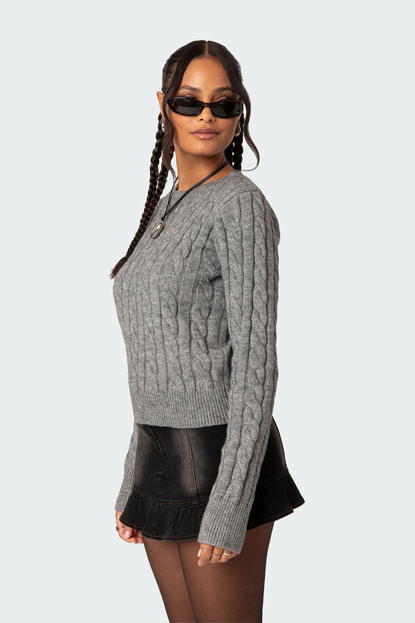 Edikted Minka Fitted Cable Knit Sweater Gray Melange