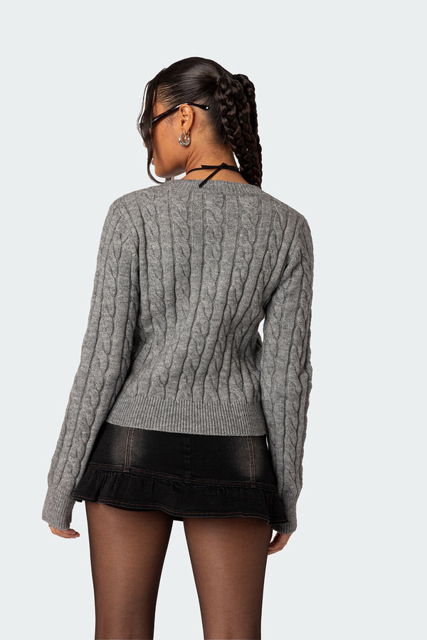Edikted Minka Fitted Cable Knit Sweater Gray Melange