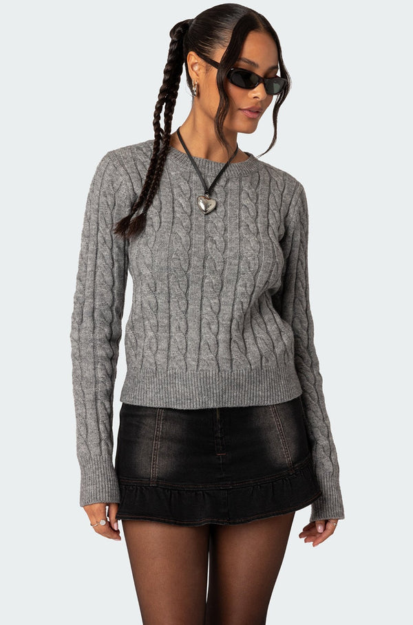 Edikted Minka Fitted Cable Knit Sweater Gray Melange