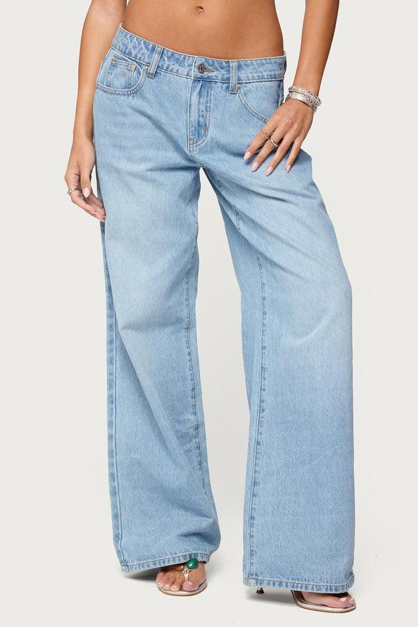 Edikted Mirra Embroidered Flower Low Rise Jeans Blue