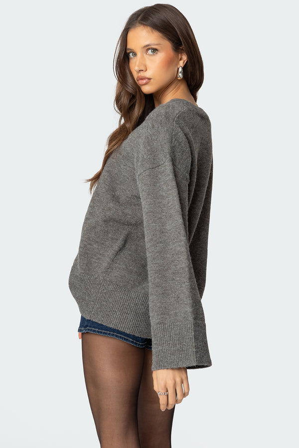 Edikted Montana Oversized Button Sweater Gray Melange