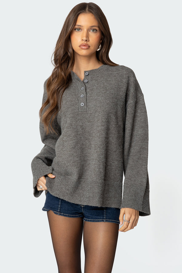 edikted Montana Oversized Button Sweater gray melange