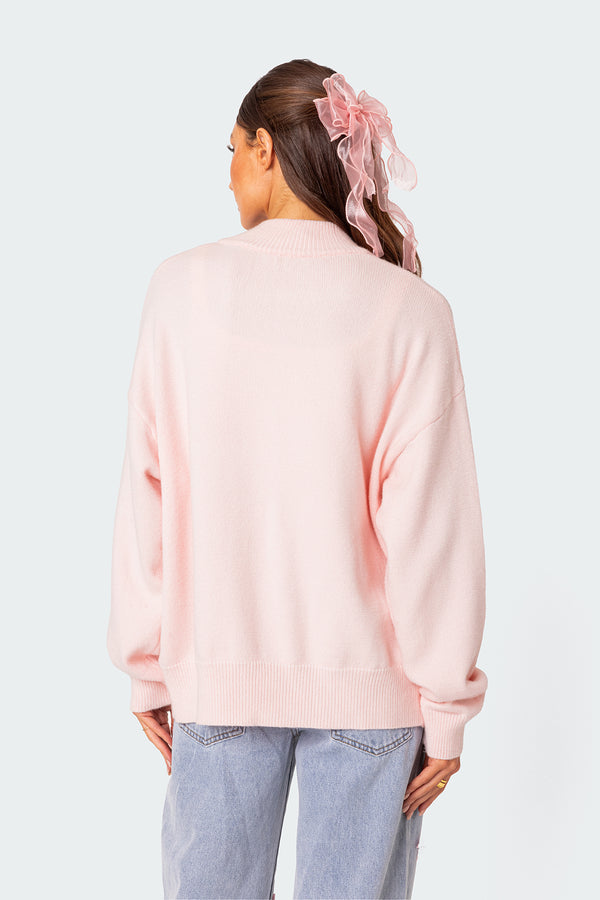 Edikted Montie Oversized Double Zip Cardigan Light Pink