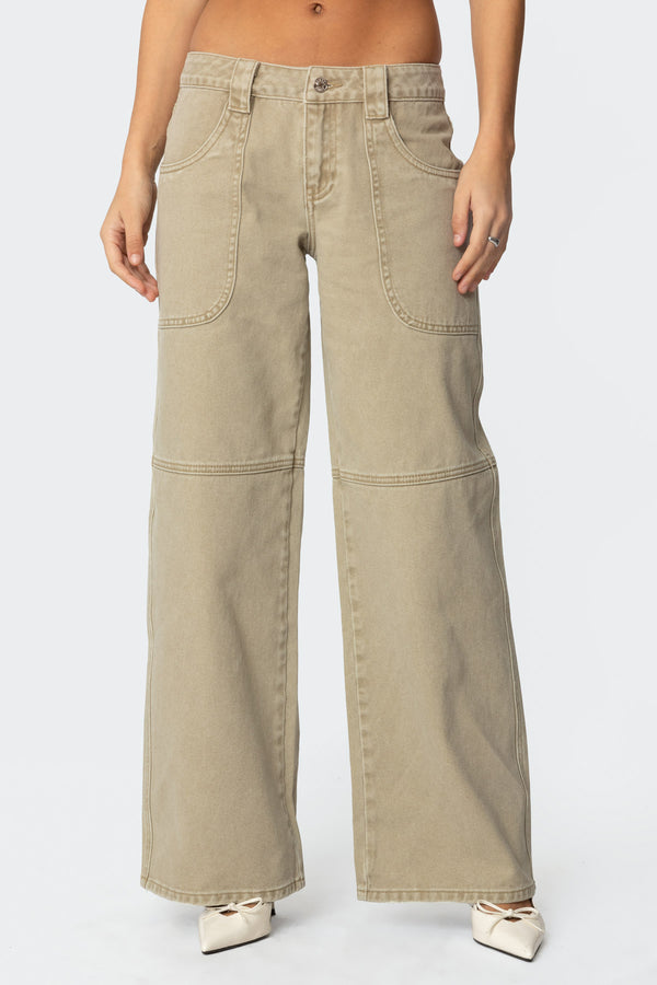 Edikted Morgan Low Rise Carpenter Jeans Light Brown