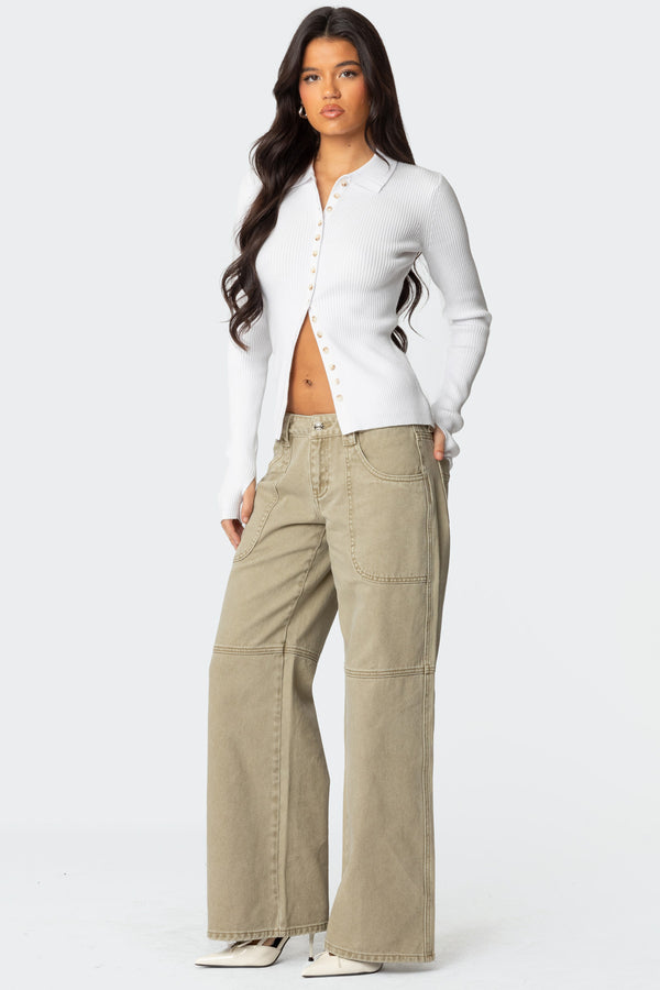 Edikted Morgan Low Rise Carpenter Jeans Light Brown