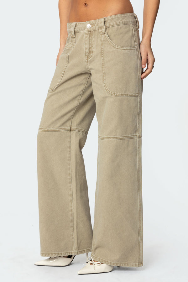 Edikted Morgan Low Rise Carpenter Jeans Light Brown
