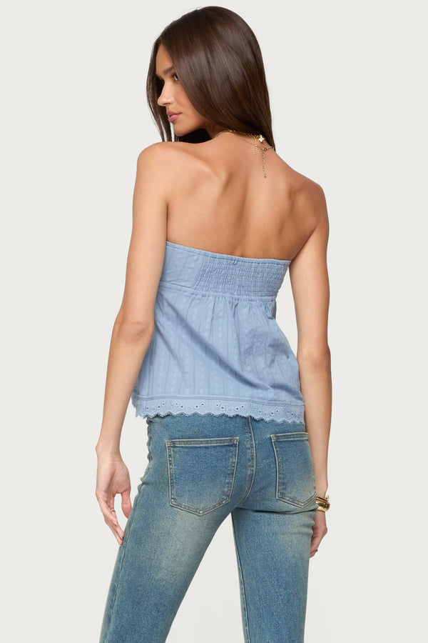 Edikted Narnie Striped Strapless Wrap Top Light Blue