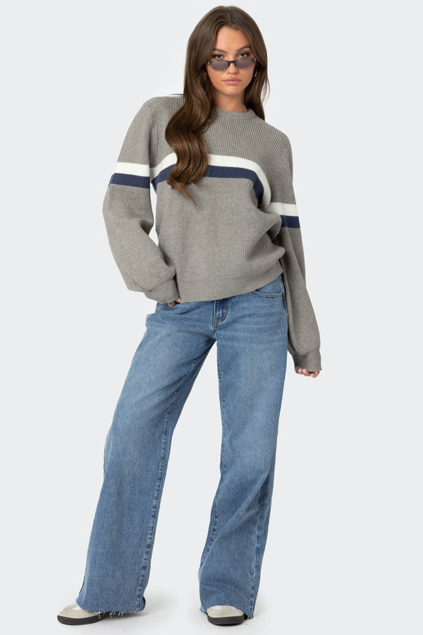 Edikted Nautical Striped Oversized Sweater Gray Melange