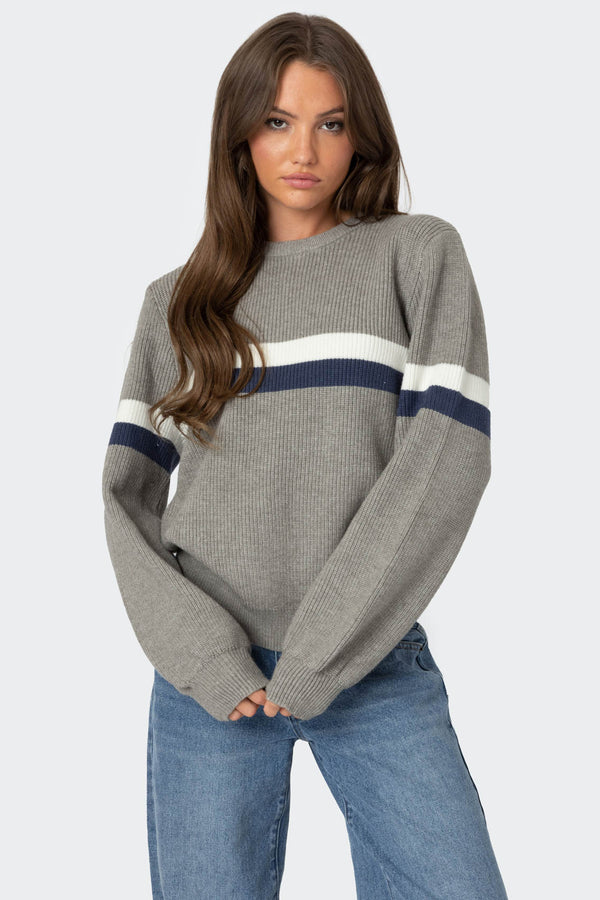 edikted Nautical Striped Oversized Sweater gray melange