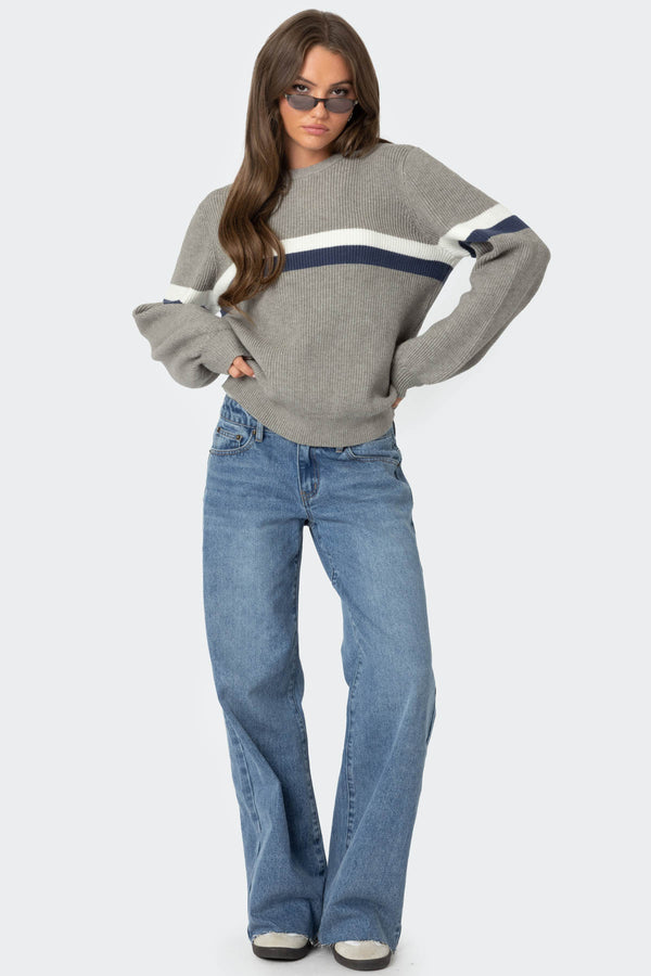 Edikted Nautical Striped Oversized Sweater Gray Melange