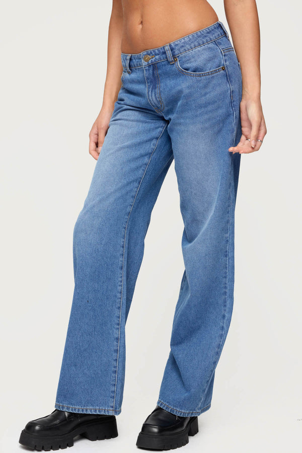 Edikted Nikoletta Straight Leg Low Rise Jeans Blue Washed
