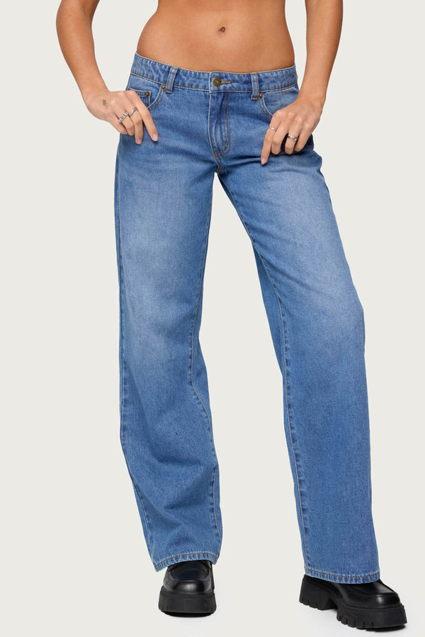 Edikted Nikoletta Straight Leg Low Rise Jeans Blue Washed