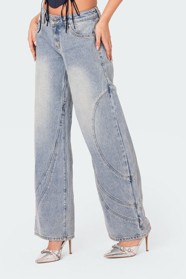 Edikted Oaklynn Stitch Detail Low Rise Jeans Light Blue