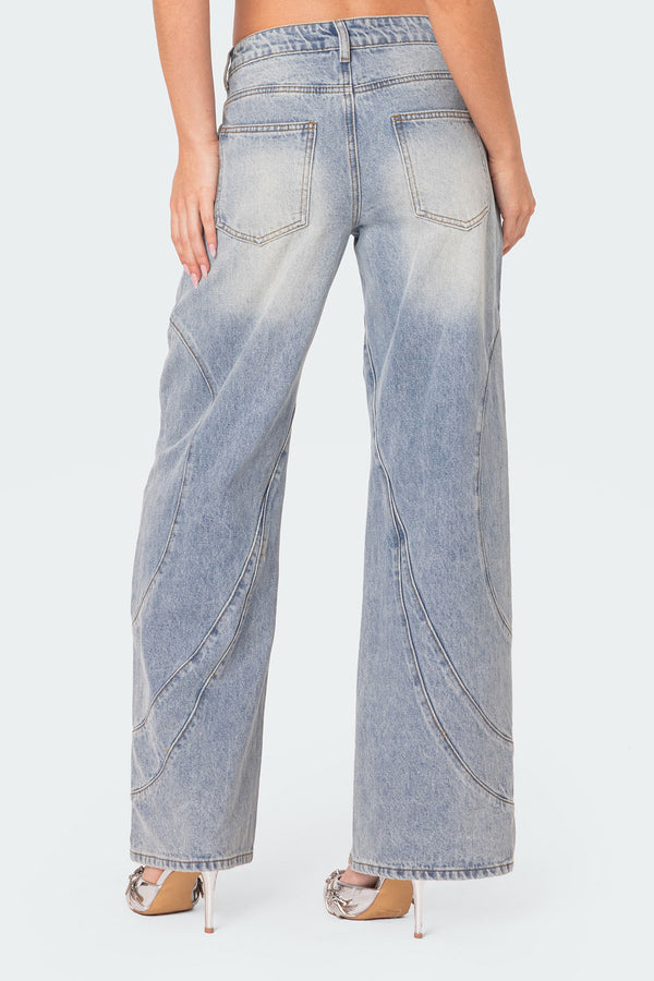 Edikted Oaklynn Stitch Detail Low Rise Jeans Light Blue