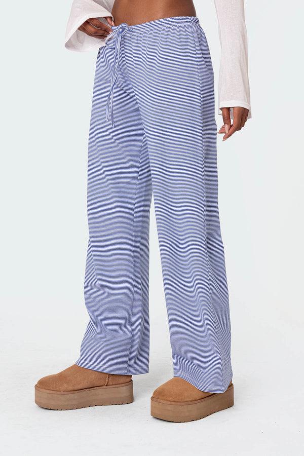 Edikted Olivia Striped Loose Fit Pants Blue And White