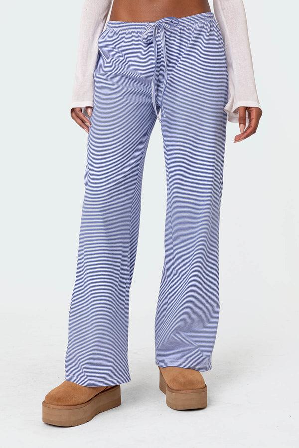 Edikted Olivia Striped Loose Fit Pants Blue And White
