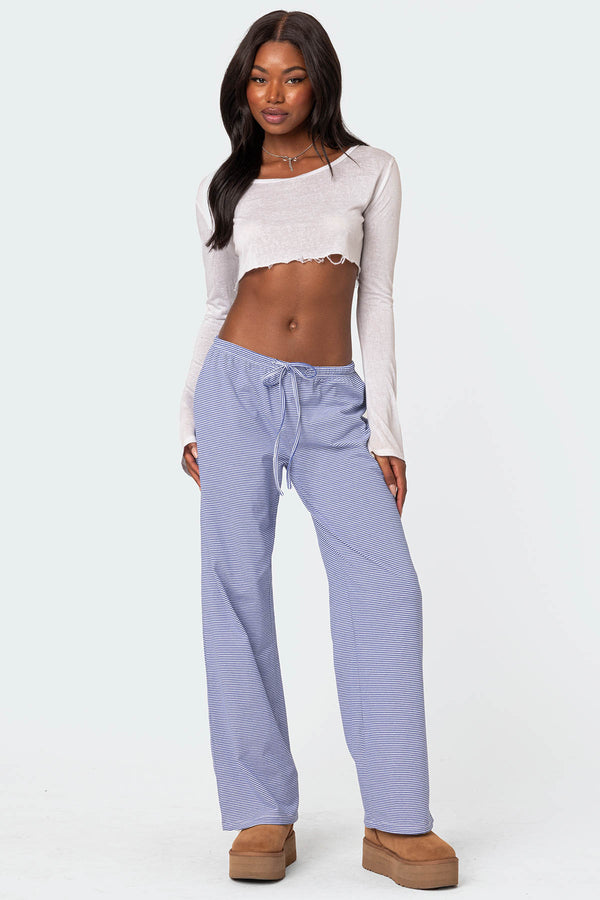 edikted Olivia Striped Loose Fit Pants blue and white