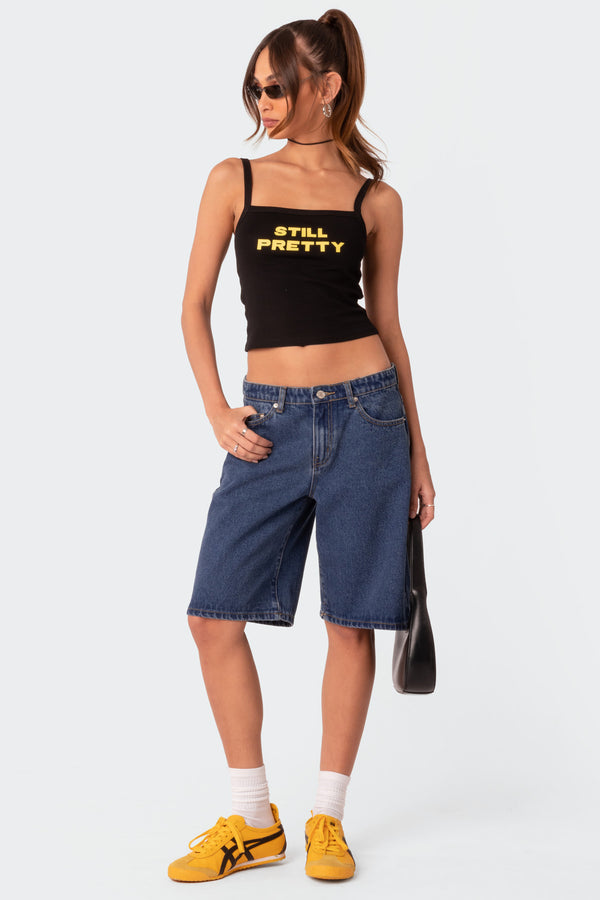 edikted Oversized Low Rise Denim Bermuda Shorts blue