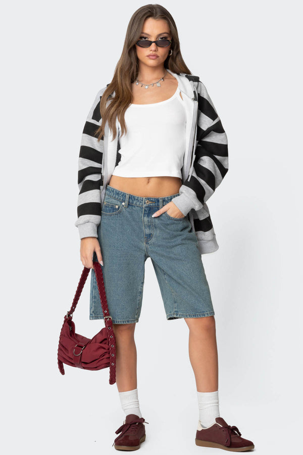 edikted Oversized Low Rise Denim Bermuda Shorts blue washed