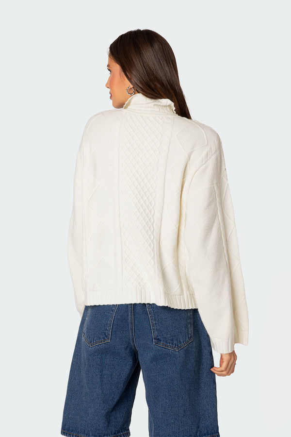 Edikted Oversized Quarter Zip Cable Knit Sweater Cream