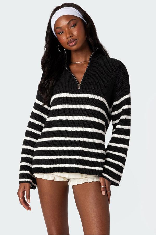 edikted Oversized Quarter Zip Sweater black and white