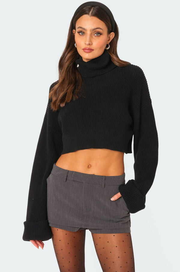 edikted Oversized Turtle Neck Cropped Sweater black