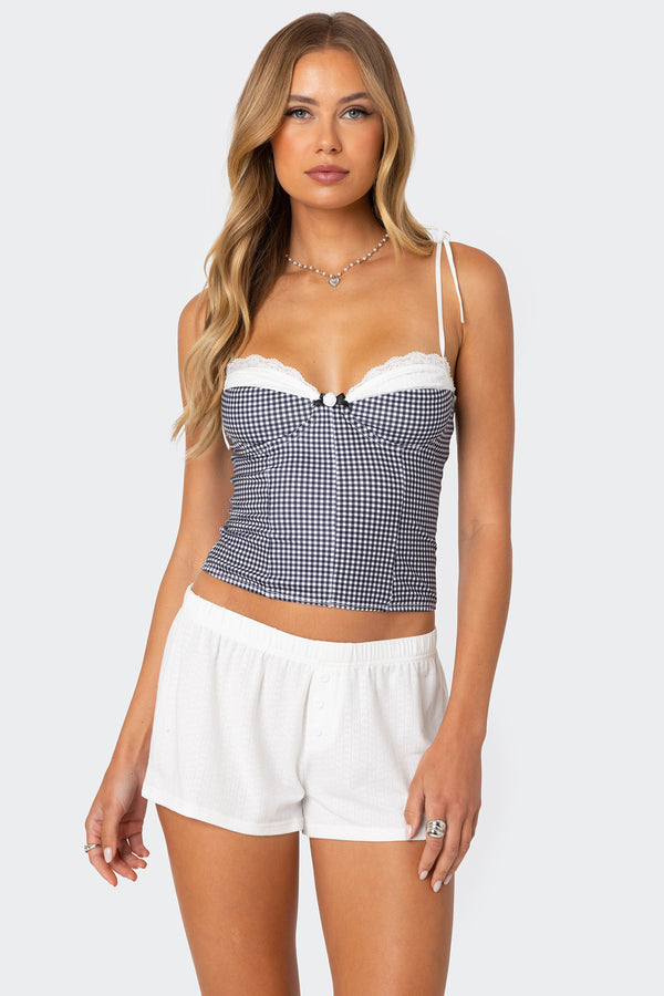 edikted Peekaboo Lacey Gingham Corset black and white