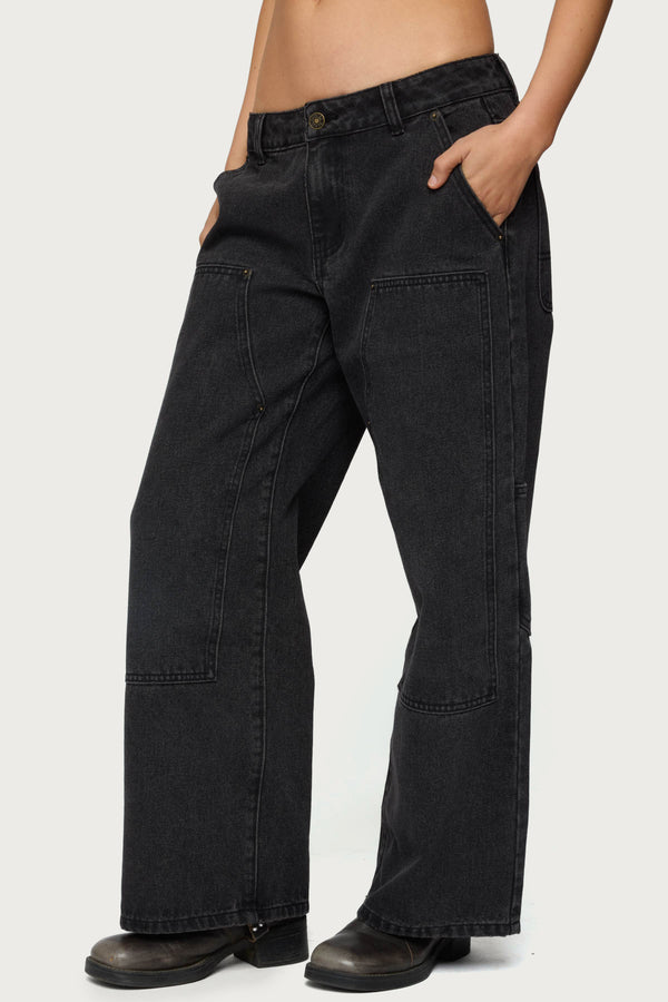 Edikted Petite Ayla Low Rise Carpenter Jeans Black Washed