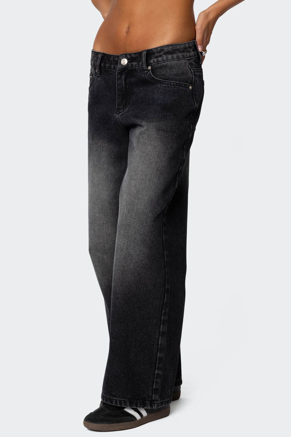 Edikted Petite Magda Low Rise Acid Wash Jeans Black Washed