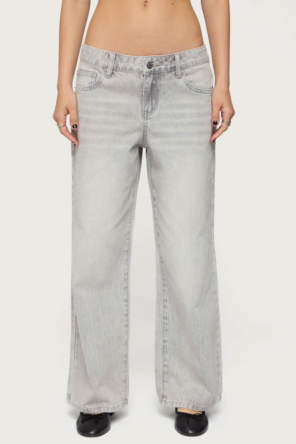 Edikted Petite Magda Low Rise Acid Wash Jeans Gray Washed