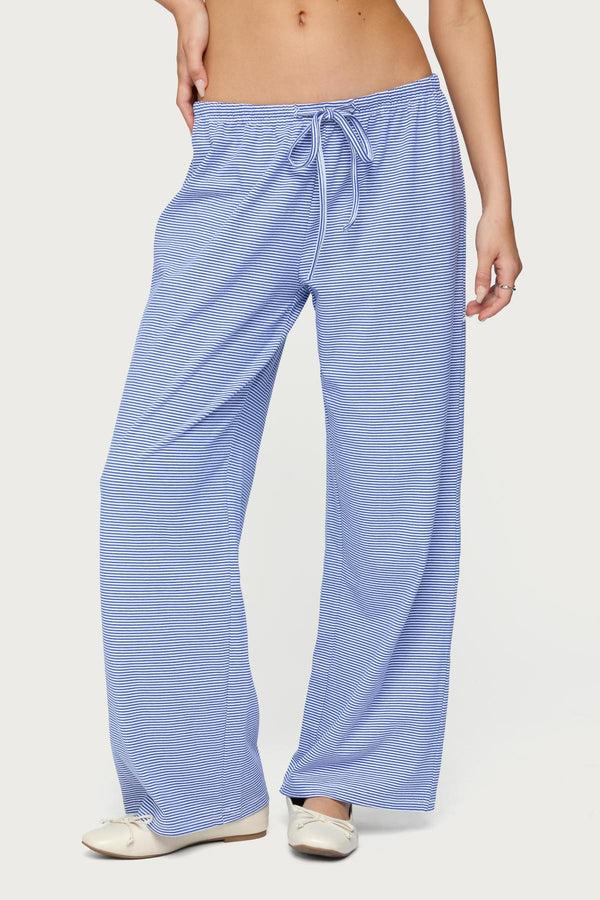 Edikted Petite Olivia Striped Loose Fit Pants Blue And White
