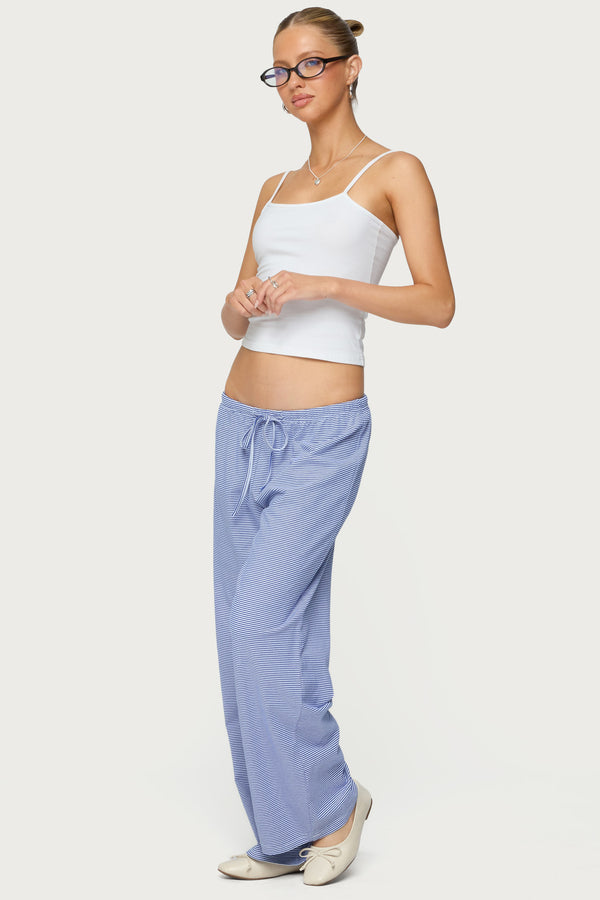Edikted Petite Olivia Striped Loose Fit Pants Blue And White