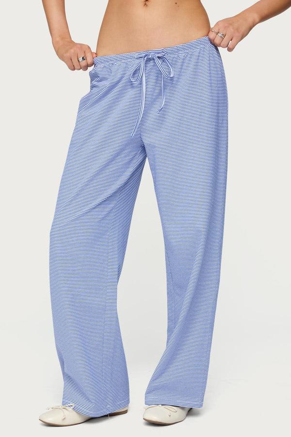 Edikted Petite Olivia Striped Loose Fit Pants Blue And White