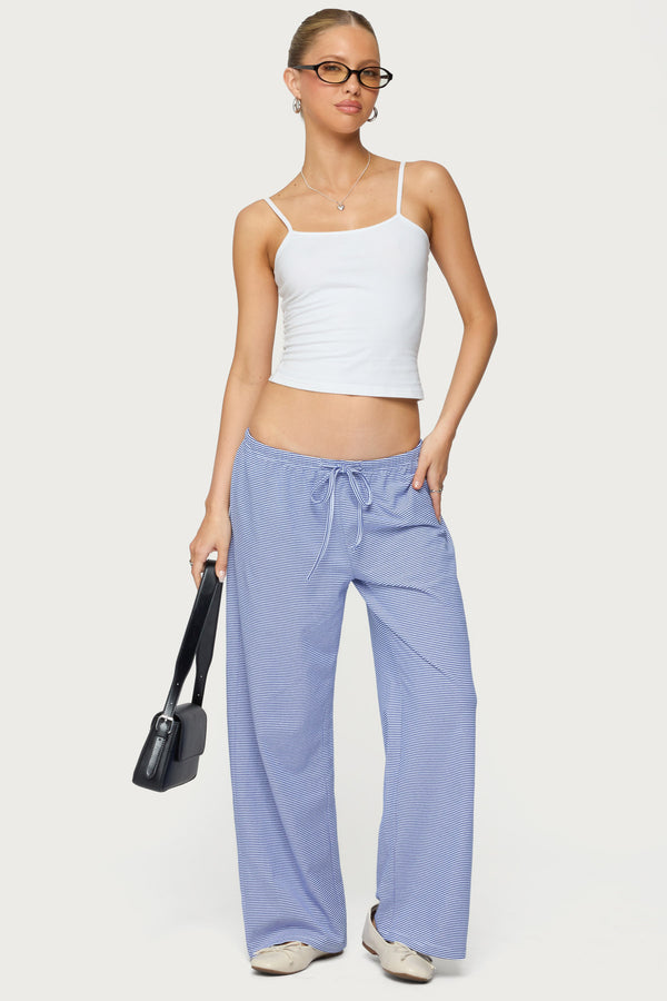 edikted Petite Olivia Striped Loose Fit Pants blue and white