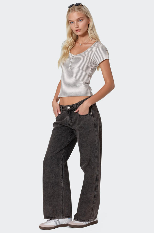 Edikted Petite Raelynn Washed Low Rise Jeans Black Washed