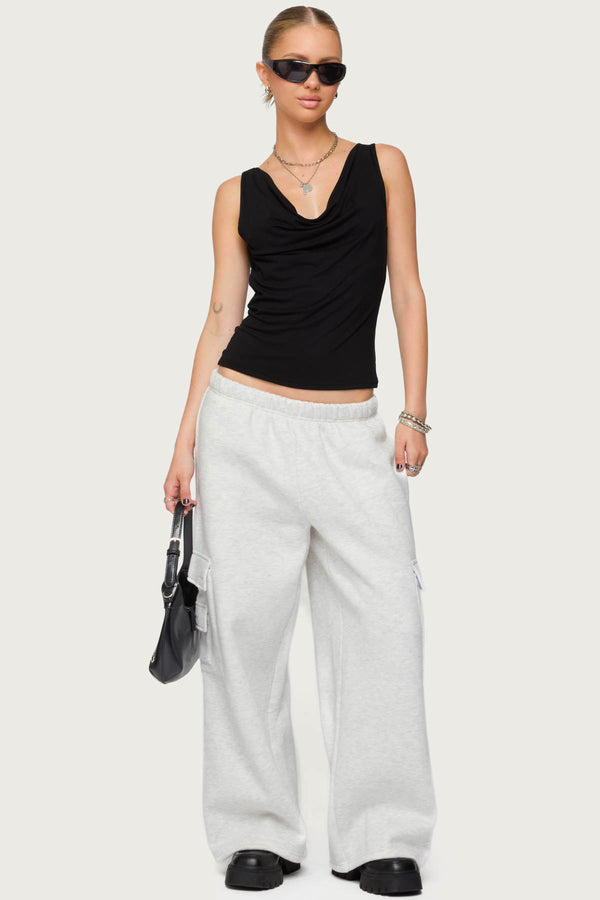 edikted Petite Wide Leg Cargo Sweatpants light gray