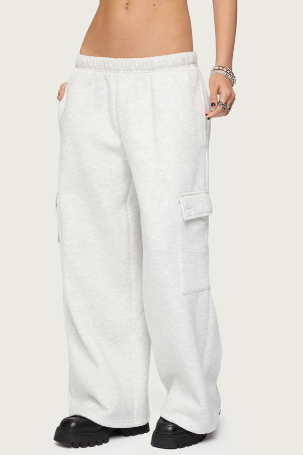 Edikted Petite Wide Leg Cargo Sweatpants Light Gray